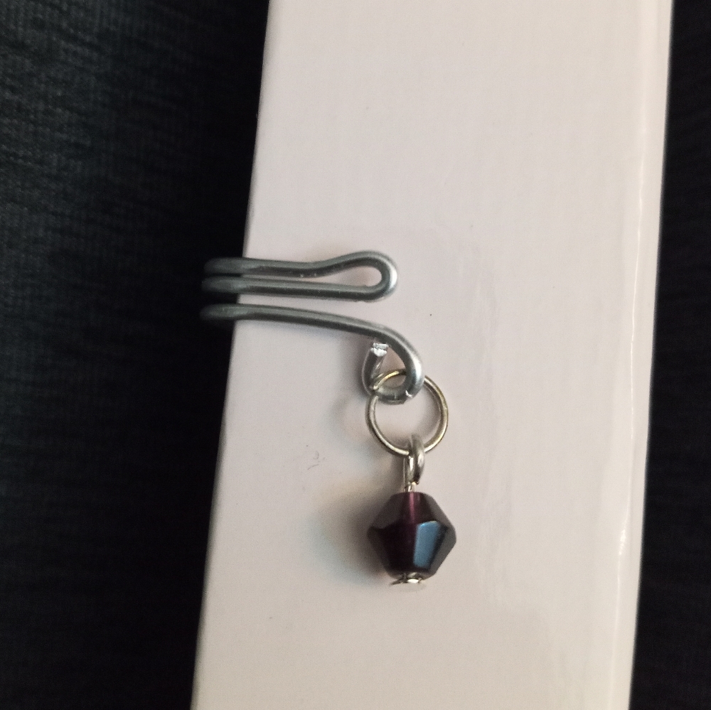 HAND CRAFTED New silver plated ear cuff earring with purple crystal